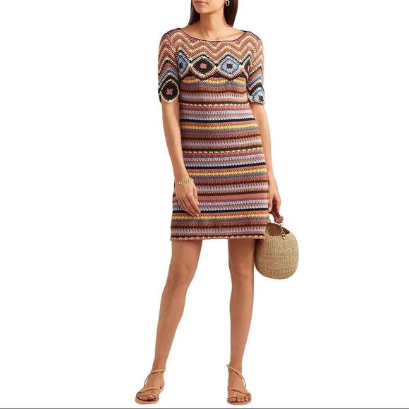 See by Chloe Striped Cotton Crochet Mini Dress - Picture 1 of 9
